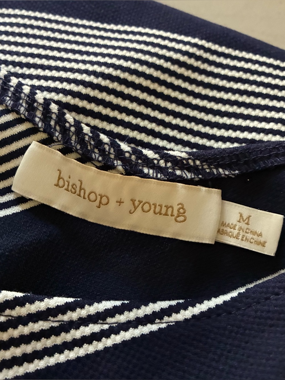 Bishop + Young Women's Blouse Size M Blue White One Shoulder Striped Rayon Blend - Picture 3 of 5